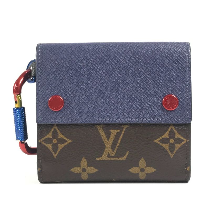 Louis Vuitton Bifold Compact Wallet M63041 Monogram Canvas Blue And Red