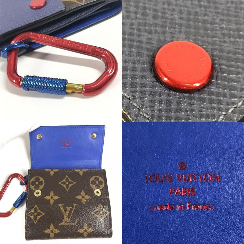 Louis Vuitton Bifold Compact Wallet M63041 Monogram Canvas Blue And Red