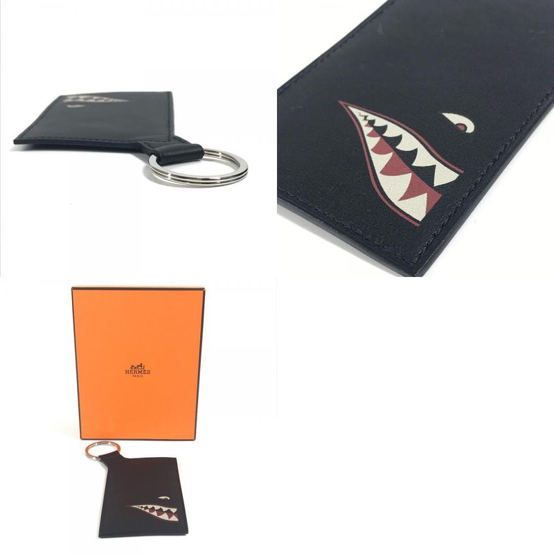Hermes Card Case City Pass Shark Leather Black