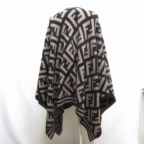 Fendi Zucca Pattern Poncho Cape Shawl Wool Blend 140 X 80cm (31.50in) Reversible