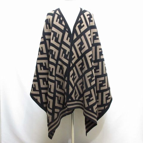 Fendi Zucca Pattern Poncho Cape Shawl Wool Blend 140 X 80cm (31.50in) Reversible