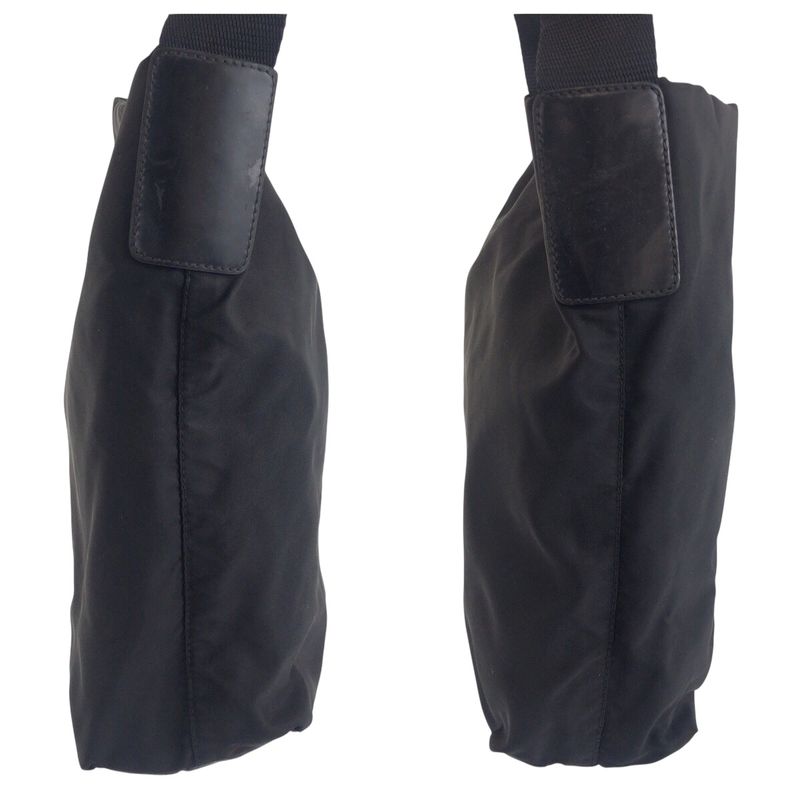 Prada Tessuto Triangle Logo Plate Black Silver Hardware Shoulder Bag Messenger