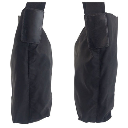 Prada Tessuto Triangle Logo Plate Black Silver Hardware Shoulder Bag Messenger