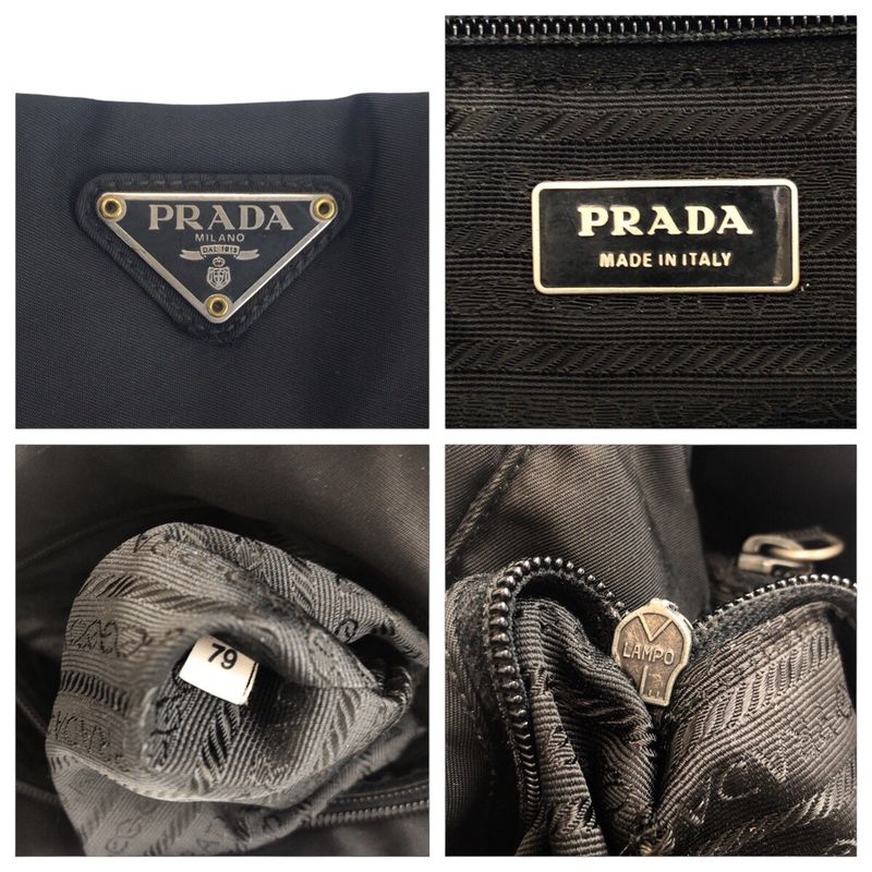 Prada Tessuto Triangle Logo Plate Black Silver Hardware Shoulder Bag Messenger