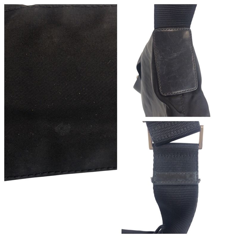 Prada Tessuto Triangle Logo Plate Black Silver Hardware Shoulder Bag Messenger