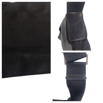 Prada Tessuto Triangle Logo Plate Black Silver Hardware Shoulder Bag Messenger