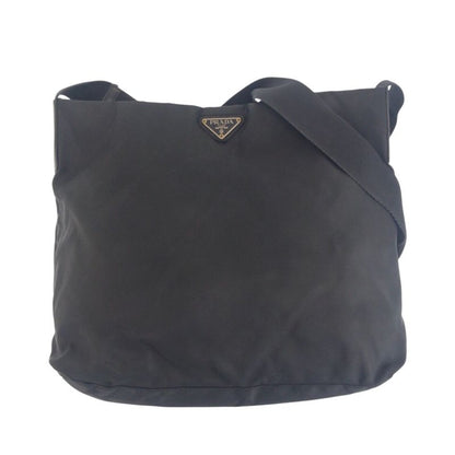 Prada Tessuto Triangle Logo Plate Black Silver Hardware Shoulder Bag Messenger