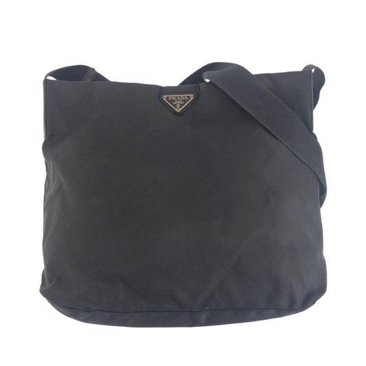 Prada Tessuto Triangle Logo Plate Black Silver Hardware Shoulder Bag Messenger