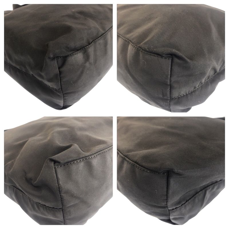 Prada Tessuto Triangle Logo Plate Black Silver Hardware Shoulder Bag Messenger