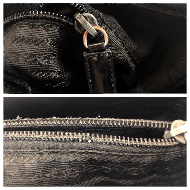 Prada Tessuto Triangle Logo Plate Black Silver Hardware Shoulder Bag Messenger