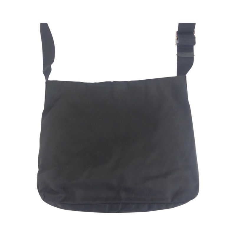 Prada Tessuto Triangle Logo Plate Black Silver Hardware Shoulder Bag Messenger