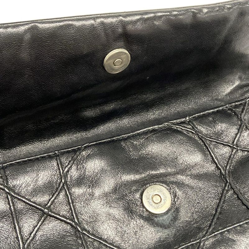 DIOR Christian Dior Shoulder Bag Canage Stitch Black Chain Shoulder Leather