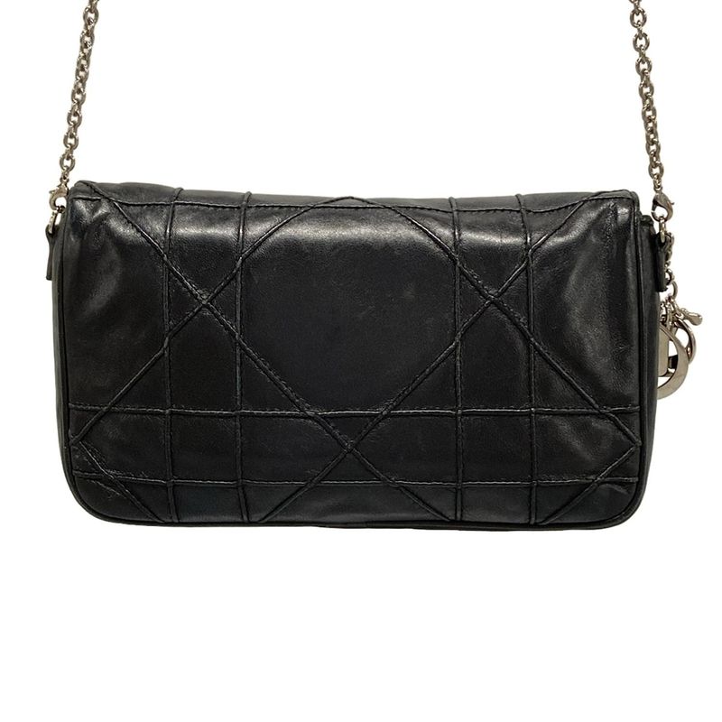 DIOR Christian Dior Shoulder Bag Canage Stitch Black Chain Shoulder Leather