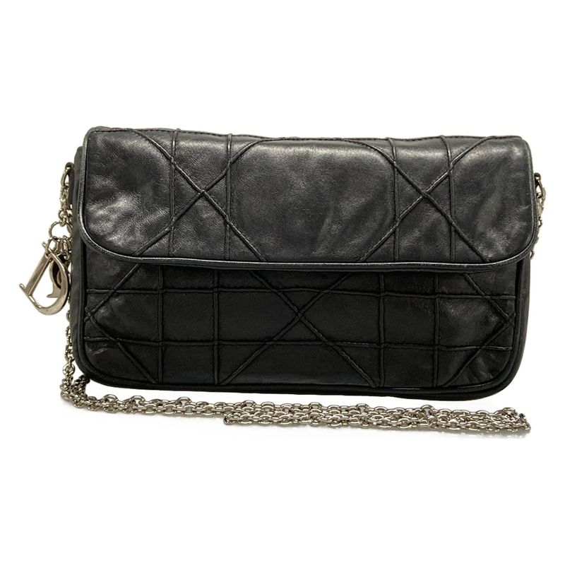 DIOR Christian Dior Shoulder Bag Canage Stitch Black Chain Shoulder Leather