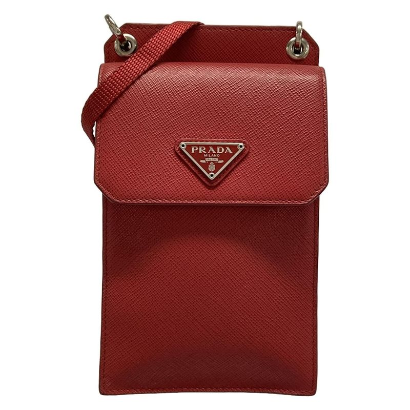 Prada Shoulder Bag - Red With Phone Pochette Passcase Compartment Leather