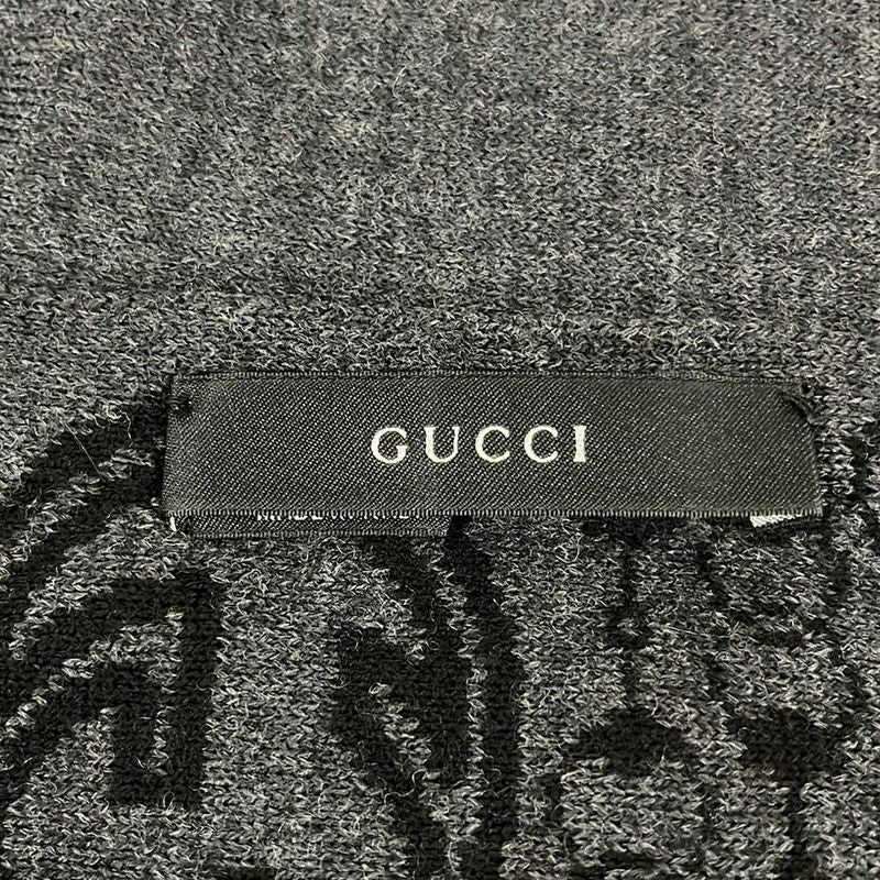 Gucci Scarf - Black And Dark Gray Horsebit Interlocking G Wool