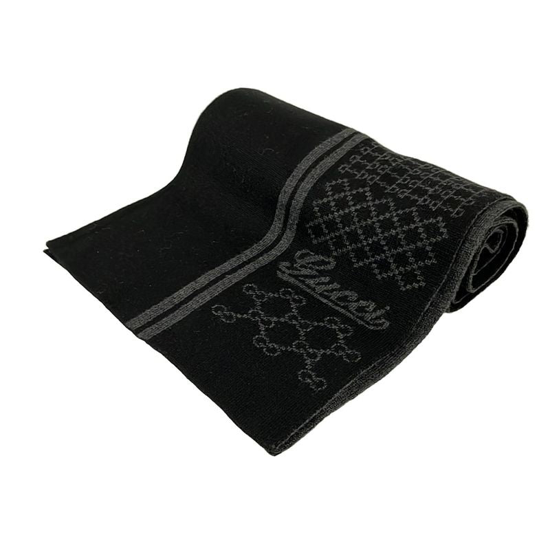 Gucci Scarf - Black And Dark Gray Horsebit Interlocking G Wool