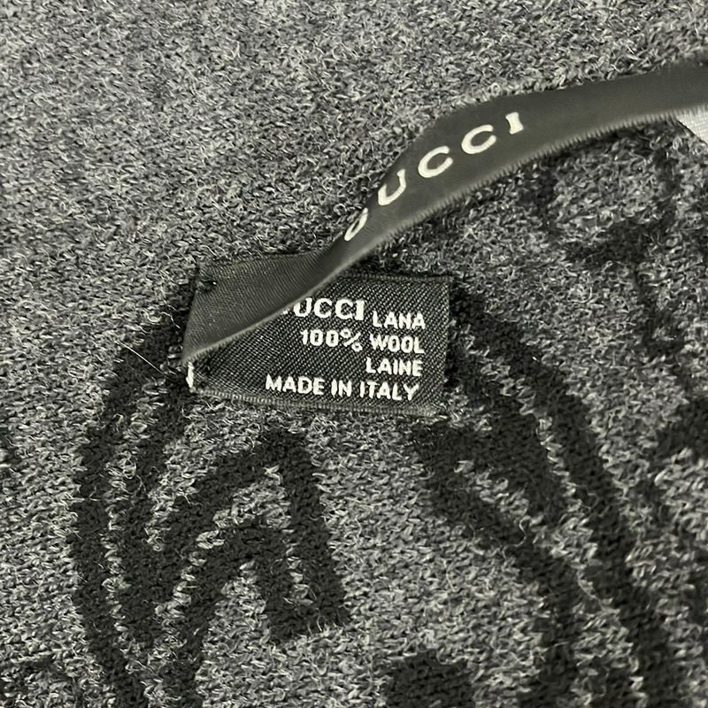 Gucci Scarf - Black And Dark Gray Horsebit Interlocking G Wool