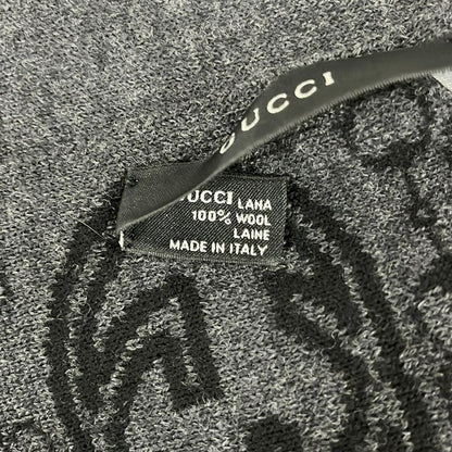 Gucci Scarf - Black And Dark Gray Horsebit Interlocking G Wool