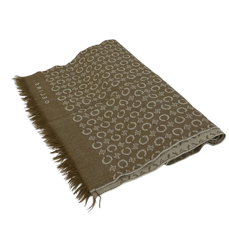 Celine Shawl - Beige And Ivory C Macadam Pattern Wool Cashmere