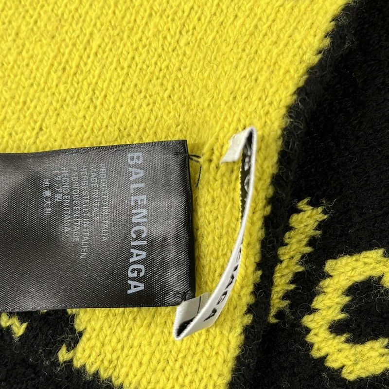 Balenciaga Scarf - Black And Yellow Total Logo Wool