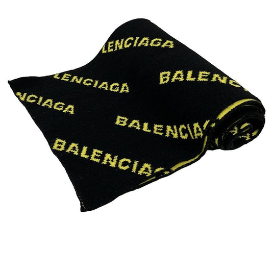 Balenciaga Scarf - Black And Yellow Total Logo Wool