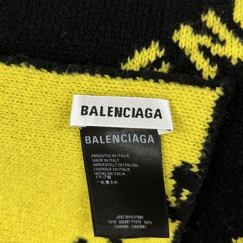 Balenciaga Scarf - Black And Yellow Total Logo Wool