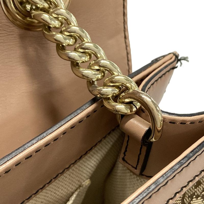 Gucci Shoulder Bag Emily GG Pattern 295402 Beige Dark Brown And Pink Beige