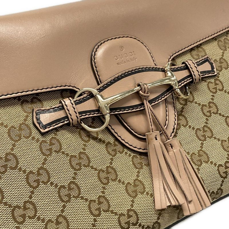 Gucci Shoulder Bag Emily GG Pattern 295402 Beige Dark Brown And Pink Beige