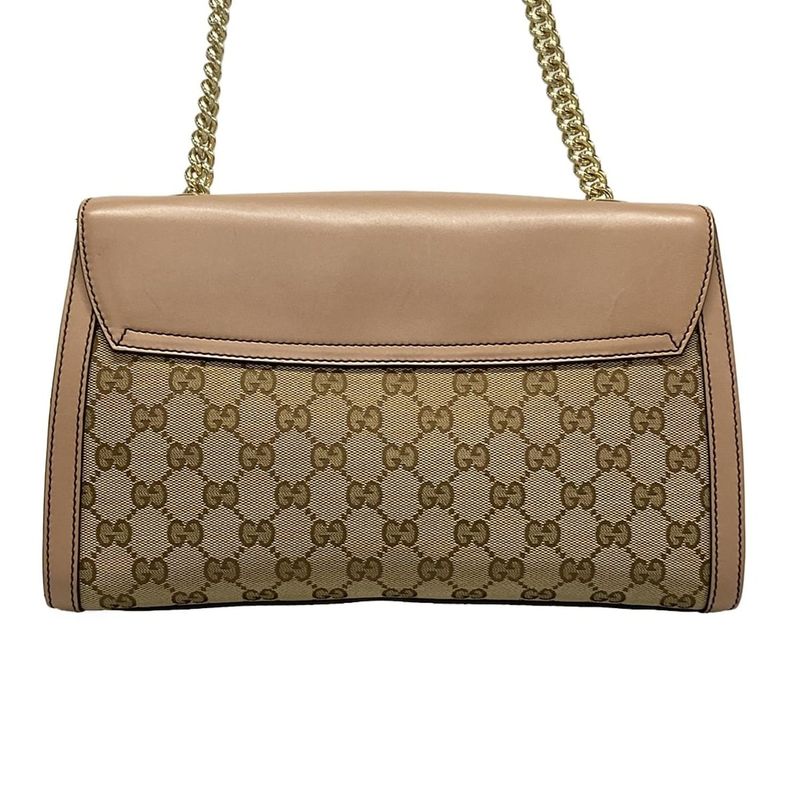 Gucci Shoulder Bag Emily GG Pattern 295402 Beige Dark Brown And Pink Beige