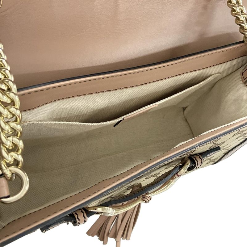 Gucci Shoulder Bag Emily GG Pattern 295402 Beige Dark Brown And Pink Beige