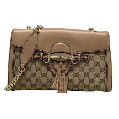 Gucci Shoulder Bag Emily GG Pattern 295402 Beige Dark Brown And Pink Beige