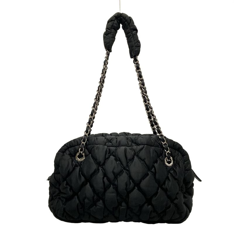Chanel Shoulder Bag Bubble Quilt Black Chain Shoulder Silver Hardware