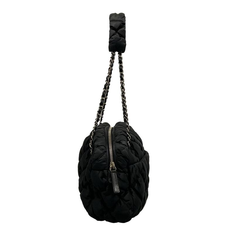 Chanel Shoulder Bag Bubble Quilt Black Chain Shoulder Silver Hardware