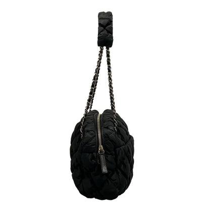 Chanel Shoulder Bag Bubble Quilt Black Chain Shoulder Silver Hardware