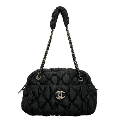 Chanel Shoulder Bag Bubble Quilt Black Chain Shoulder Silver Hardware