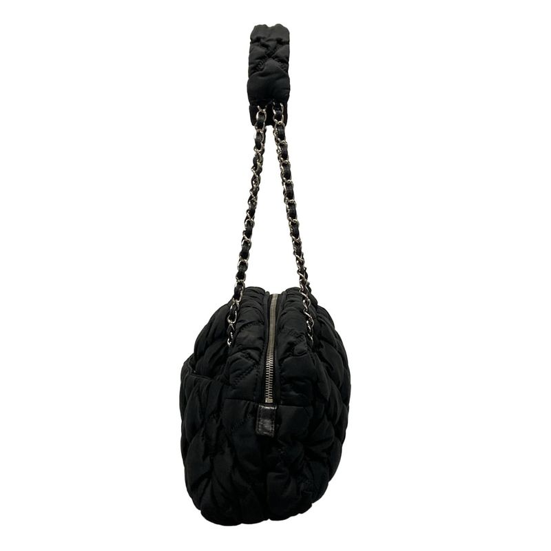 Chanel Shoulder Bag Bubble Quilt Black Chain Shoulder Silver Hardware