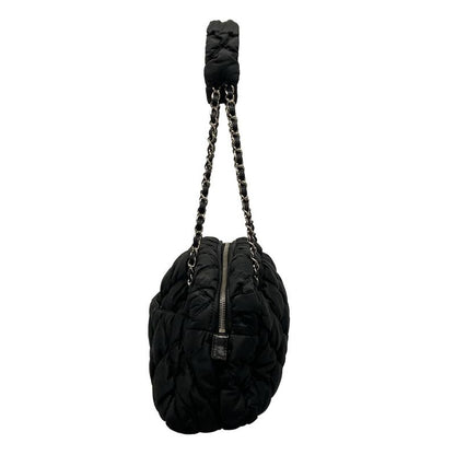 Chanel Shoulder Bag Bubble Quilt Black Chain Shoulder Silver Hardware