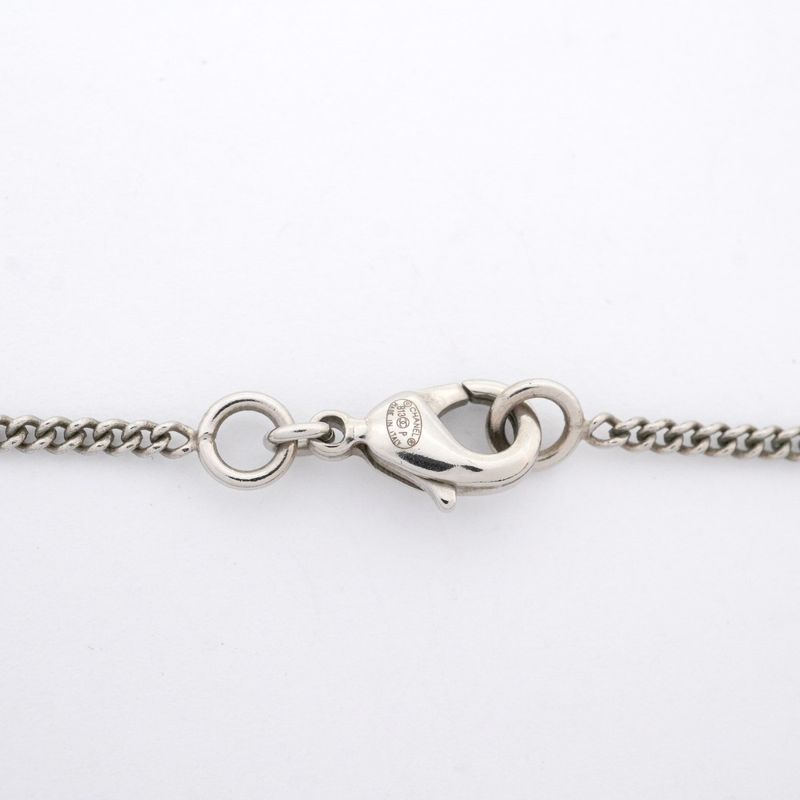 Chanel Necklace Coco Mark Metal Faux Pearl Rhinestone Silver Ladies