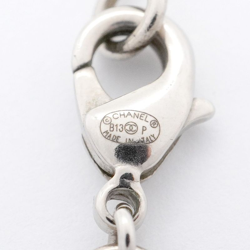 Chanel Necklace Coco Mark Metal Faux Pearl Rhinestone Silver Ladies