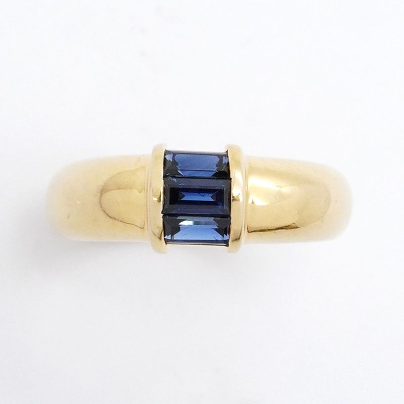 Tiffany & Co Stacking Ring 18K Yellow Gold Yellow Gold Sapphire Blue #9 Ladies