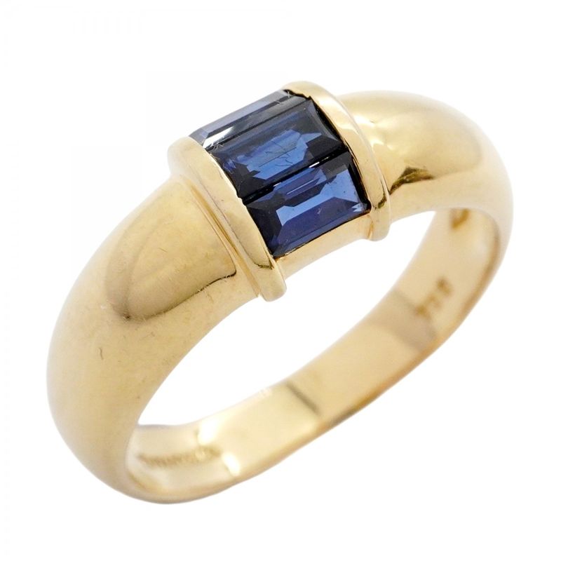 Tiffany & Co Stacking Ring 18K Yellow Gold Yellow Gold Sapphire Blue #9 Ladies