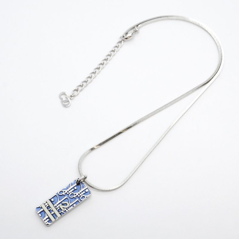 Christian Dior Necklace Trotter Metal Silver White Blue Women's