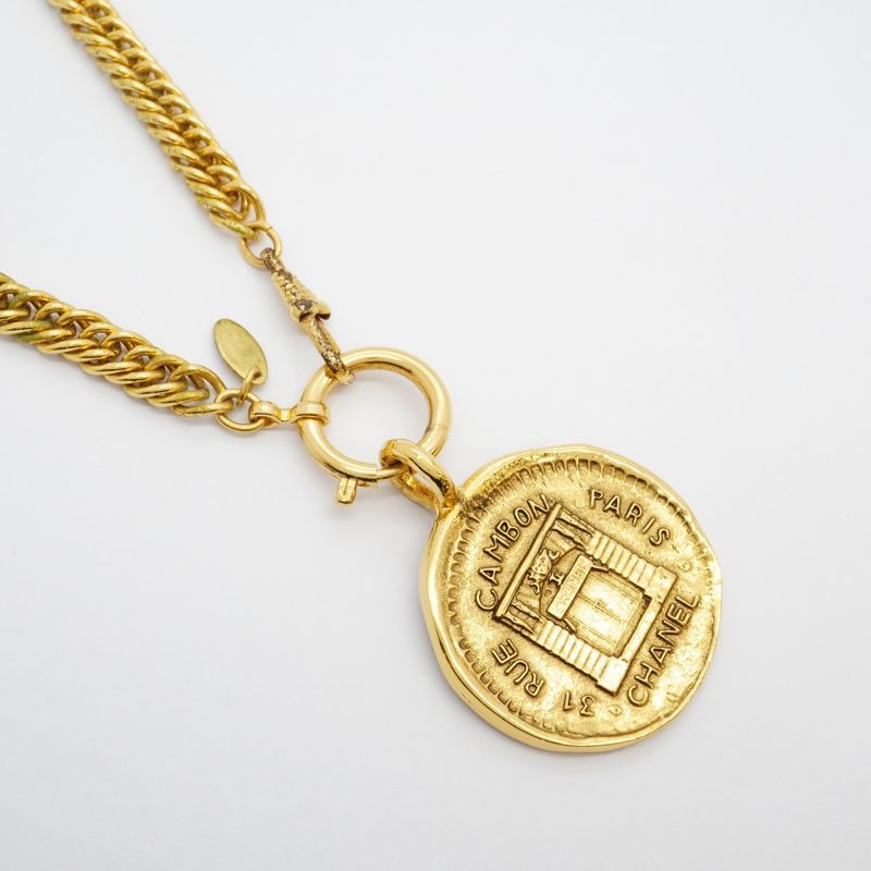 Chanel Necklace Vintage Chanel Logo Cambon Round Shape Circle Medal Motif GP