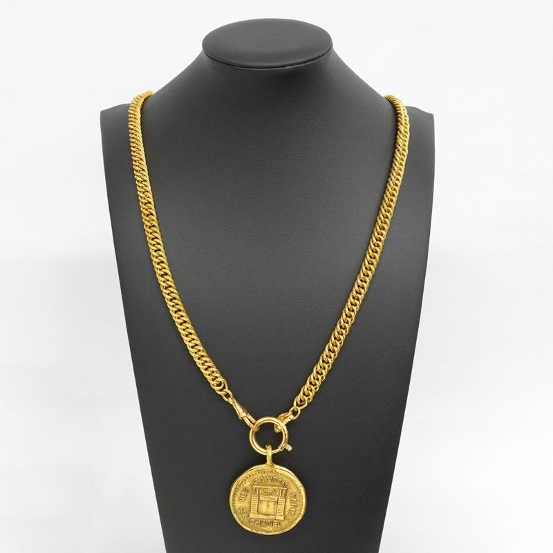 Chanel Necklace Vintage Chanel Logo Cambon Round Shape Circle Medal Motif GP