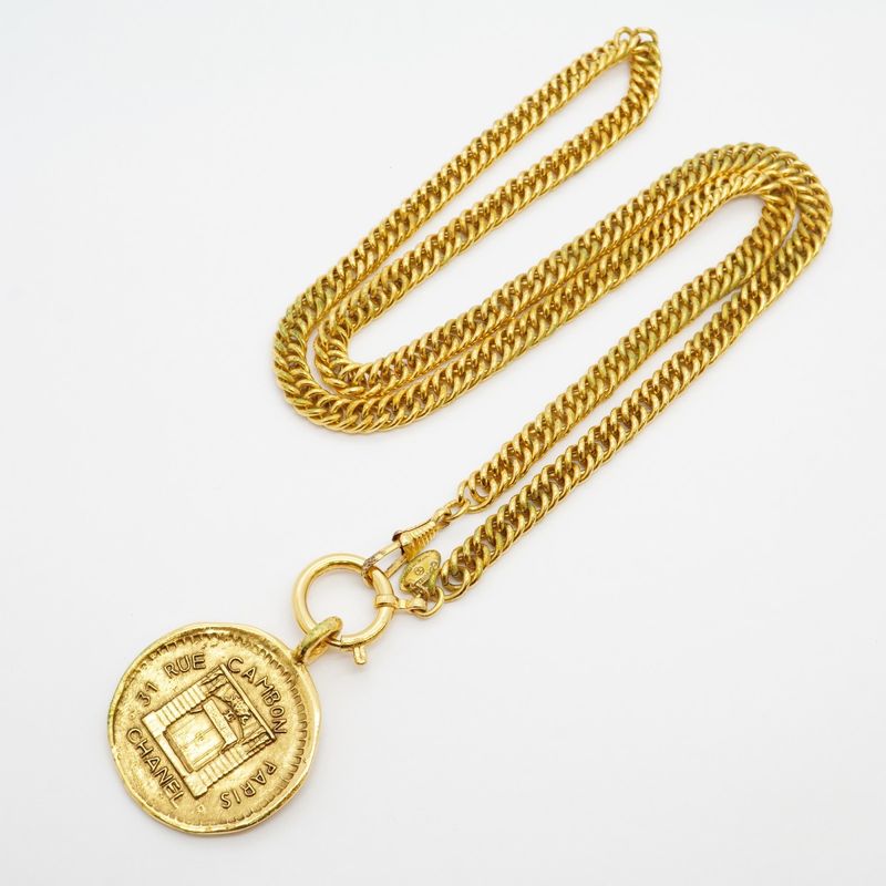 Chanel Necklace Vintage Chanel Logo Cambon Round Shape Circle Medal Motif GP