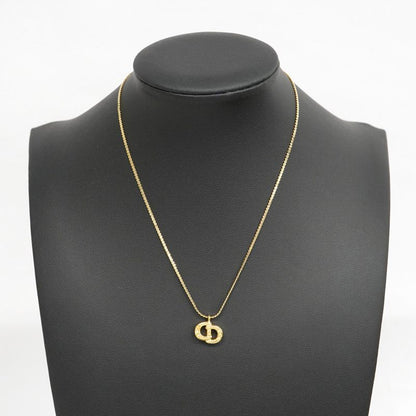 Christian Dior Necklace CD Logo GP Plated Rhinestone Gold Ladies
