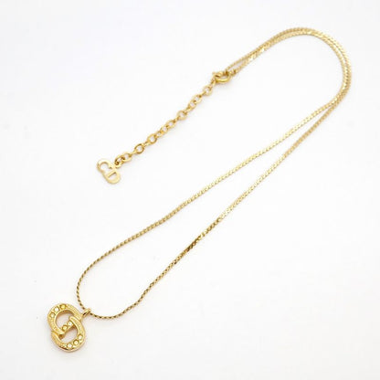 Christian Dior Necklace CD Logo GP Plated Rhinestone Gold Ladies