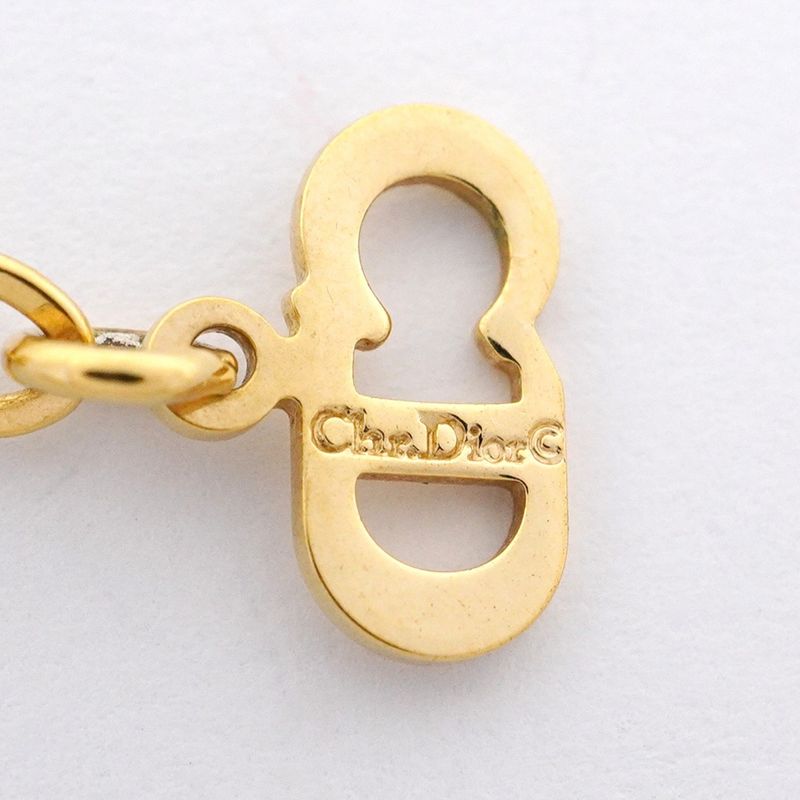 Christian Dior Necklace CD Logo GP Plated Rhinestone Gold Ladies