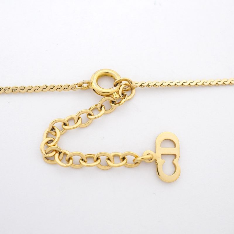 Christian Dior Necklace CD Logo GP Plated Rhinestone Gold Ladies
